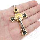 Gold Saint Benedict Cross Crucifix Necklace  3  Pendant  Silver Jesus  28  Chain