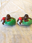 Vintage Black Americana Ceramic Boy On Cabbage Salt And Pepper Set