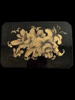 Vintage Hinged Murano Black Opaline Glass Box Casket With Gilded Floral Top Mcm