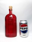 Rare     Beautiful 8       Vintage Ribbed Ruby Red Glass Bottle W  Embossed Crosses