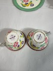 11 Pc Vintage Ohio Art Tin Childs Metal Toy Dishes Tea Set Green  Pink Floral
