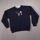 Pfi Fashions Sweatshirt Womens 1x Navy Reindeer Santa Hat Ugly Christmas