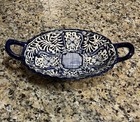 Talavera Mexican Pottery Oval Serving Dish With Handles Hand Painted Blue White