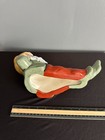 Vintage Ceramic Garden Gnome Figurine Reclining Elf Sage Green Brown Yellow 1979