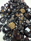 Huge  1 Lb Antique Black Glass Buttons Lot Shank Sew Thru Sets Faceted Incised