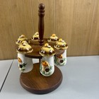 Vintage Sears Merry Mushroom Spice Shaker Set With Wooden Rack