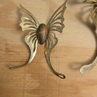 Vintage Set Of Three Brass And Wood Butterflies Hanging Wall Decor Mcm Glittery