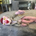 Vintage Plush Bendable Cartoon Pink Panther Stuffed Animal W  Tan Overcoat   Hat