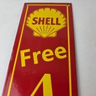 Vintage Shell Gasoline Sign - Free Air Auto Tires Gas Pump Porcelain Sign