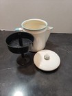 Vintage White With Blue Trim Enamel Percolator Coffee Pot W glass Knob Top