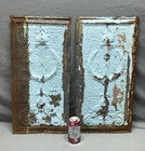 Antique Pair Tin Ceiling 1  X 2  Torch Wreath Shabby Blue Vtg Crafts 1466-24b