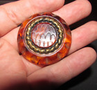 Large Art Deco Amber Carved Bakelite Or Plastic   Brass Button