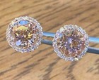 Natural Morganite 4ct Round Cut Halo Stud Earrings 14k Rose Gold Plated Silver
