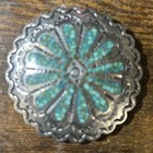 Vintage Navajo Belt Buckle 925 Silver Inlaid Turquoise Round Beautiful 2 Inch 