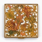 Unused Volupt   Enamel Compact 3 x3  Mirror Powder Case Gold Floral Vtg