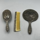 Vintage Decorative Silver Plate Ornate Dresser Vanity Set Mirror Brush   Comb