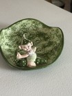 Vintage Ceramic Green Elf Pixie Sitting On Caterpillar Leaf Trinket Candy Dish