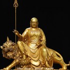 15 7 old Tibet Bronze Gilt  Ksitigarbha Boddhisattva Ride Lion Buddha Statue