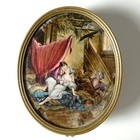 Antique French Miniature Portrait Bronze Jewelry Box  Painting Of Lovers