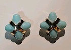 Replica Made In Italy Vintage Turquoise And Goldtone Clip On Earrings 1980s