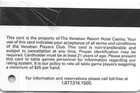 Venetian Casino - Las Vegas  Nv - 3rd Issue Metallic Slot Card  blank 