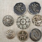 Antique Brass Steel Cut Button Lot Art Nouveau Pierced Floral Shank High Relief