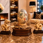 Vintage Chinese Hand-carved Marble Egg With Dragon Base
