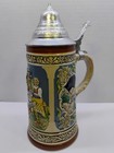 Vintage Gerz German Beer Stein Zinn Pewter Lid Bavarian Relief Germany Farmers