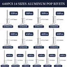 970pcs Aluminum Pop Rivets With Washer Assortment Kit  14 Sizes Silver Rivets Wi