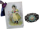Porcelain Picture Button 1800 s Reproduction Pin Brooch The Painted Rose Noc Vtg
