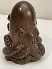 Vintage Japanese Wooden Netsuke   Intwined Nude Maiden   Happy Octopus   Signed
