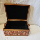 Vintage Oak Sewing Basket Jewelry Hope Box Handmade Red Lining Mint Condition