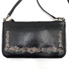Jean Paul Gaultier Shoulder Bag Crossbody Black Leather Rose Pattern 23x14x5cm