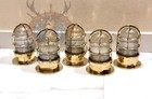Vintage Ship Salvaged Brass Bulkhead Ceiling Lights   Original Nautical Set Of 5