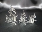 3 Mini Dragons Hand Blown Clear Glass Figurine Dragon Figure Decor Fantasy Trio