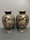 Pair Antique 19th Century Japanese Meiji Satsuma Vases  Gilded  Moriage Lady