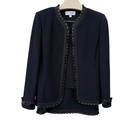 St John Evening Navy Textured Knit Jacket Skirt Top 3 Piece Set Womens Size 8