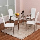 5 Piece Dining Set Glass Tempered Table 4 Chair Metal Leg Funiture Kitchen Room