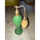 Antique Devilbiss  Art Deco Glass Perfume Bottle Green Brass Ornate Atomizer