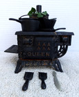 Vintage Queen Miniature Cast Iron Stove With Accessories