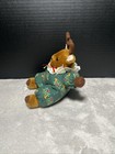 Russ Christmas Reindeer Plush Ruby 8  Green Outfit Bow Vintage Stuffed Animal
