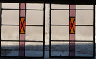 Pair Of Antique Reclaimed Leaded Stained Amethyst Glass Window Panels 21 