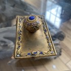 Vintage Gold And Blue Hand Painted Ink Blotter