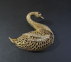 Bird Swan Brooch Rhinestone Vintage Pin