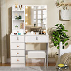 Vanity Desk Set With Led Lights Mirror And Stool 6 Drawers Makeup Dressing Desk