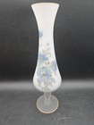 Satin Frosted Blue Floral Fluted Glass Bud Vase 10 Inch