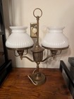 Antique Double Globe Student Desk Lamp White Milk Glass