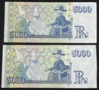 Iceland 5000 Kronur Banknotes 2001 Pair Lot Of 2 Icelandic Currency Notes