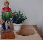 Vtg Rustic Wood Hand Carved Man W accordion Painted No Initials 8  Cabin Decor