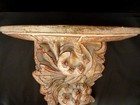 Hand Carved Wood Wall Display Shelf Sconce Distressed Antiqued Gold Patina